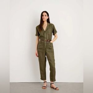 Alex Mill Standard Linen Short Sleeve Jumpsuit, Small